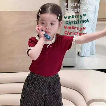 【韓版花邊】女童短袖T恤 兒童T恤 寶寶上衣 打底衫 夏季短袖 女童夏裝 純棉透氣 寬鬆圓領 卡通印花 2025夏季新款
