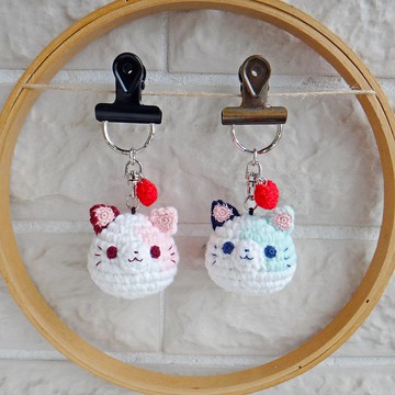 粉嫩貓貓/鑰匙圈/毛線編織