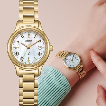 CITIZEN 星辰 XC 輕奢光 限量 光動能鈦金屬電波女錶 1212購物節 送禮推薦-琥珀金/27mm ES9492-57D