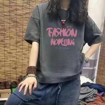 100%純棉 短袖T恤女 設計感小眾新款印花T 洋氣百搭 圓領上衣ins 寬鬆 百搭 上衣