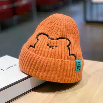 冬日必備~韓版兒童可愛小熊刺繡毛線帽男童秋冬保暖卡通針織帽 兒童毛帽 兒童帽子 針織帽 毛帽 秋冬毛帽 針織毛帽
