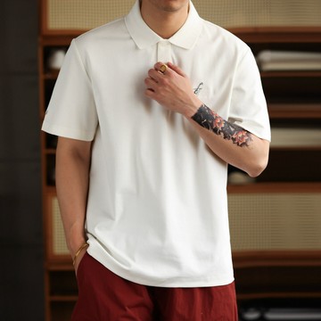 Wuluwear 夏季涼感200g刺繡短袖Polo衫男士微落肩雙面精紡翻領T恤