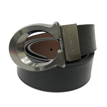 【COACH】字母C LOGO寬版男款皮帶(黑)