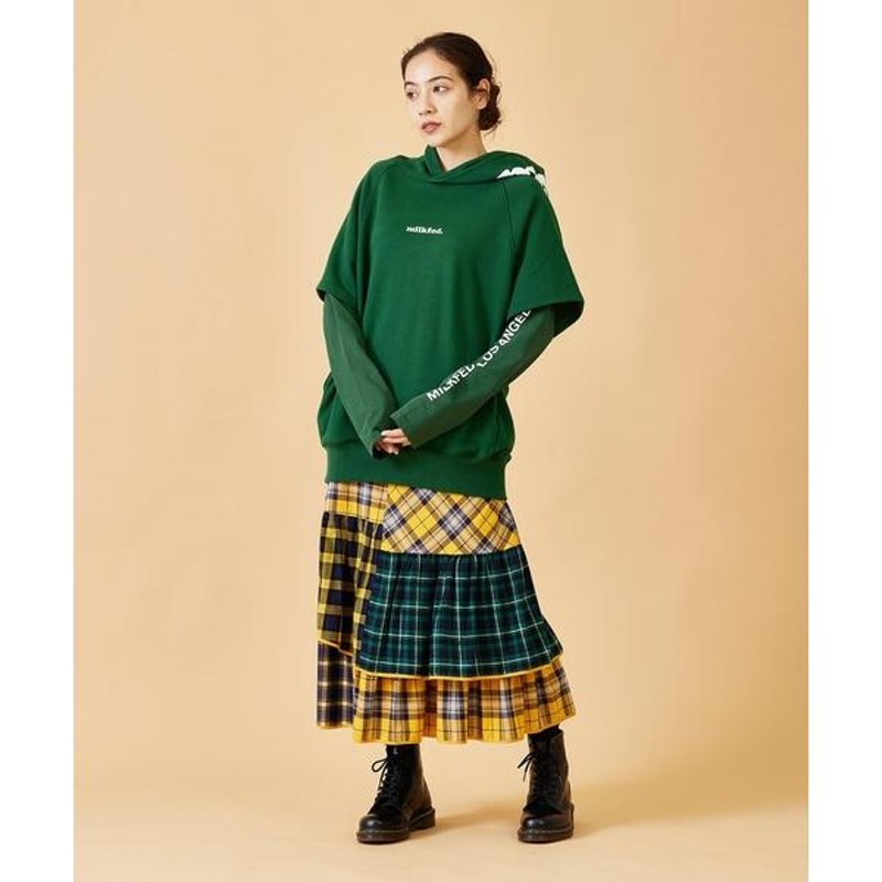 スカート ミルクフェド PLAID PATCHWORK SKIRT チェック柄 パッチ