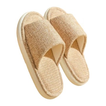 Axis 艾克思 加厚底透氣亞麻靜音防滑室內拖鞋 毛巾布內裡 柔軟親膚 吸濕排汗  39~40  卡其色  1雙