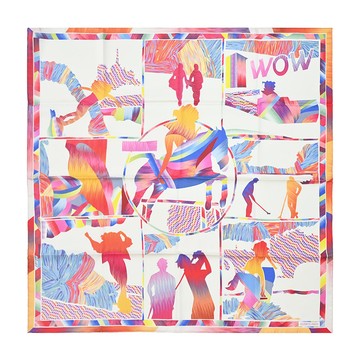 Hermes 愛馬仕 Wow Marble Silk 84 cm手工捲邊斜紋真絲方巾（玫瑰/白/藍）_廠商直送