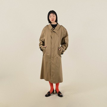 【NaSuBi Vintage】Upcycling對色綁帶長版古著風衣