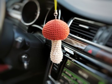 蘑菇鑰匙扣汽車配件蘑菇毛絨汽車後視掛