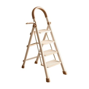 小麥購物 碳鋼伸縮折疊加厚兩用人字梯 L1461 奶油巧克色四步梯  1個  57 x 38 x 100cm