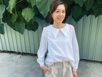 Paloma 不對襯領鐘形蓬袖長袖棉質襯衫