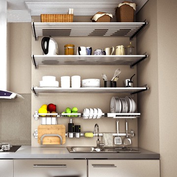 五潤304不銹鋼微波爐架廚房置物架雜物架鍋架收納架層架墻壁掛架