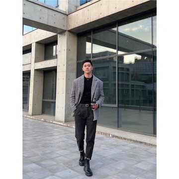 烏素mirror 韓版修身設計感西裝褲版型單褶直筒牛仔褲男2024新款