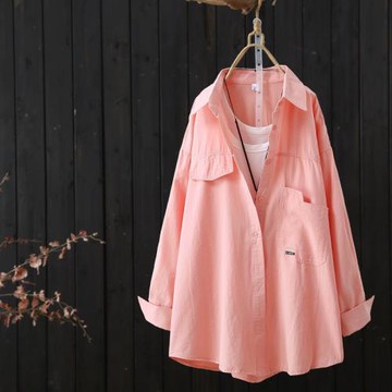 韓版寬松純色長袖襯衫女春季2024年新品中長款襯衣開衫薄外套上衣