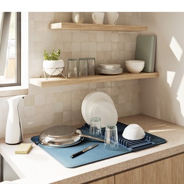 《Umbra》Udry吸水墊+碗盤瀝水架-夜空藍61cm-- 餐具 碗盤收納架 流理臺架