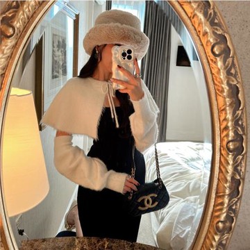 仿貂絨袖套修身吊帶連衣裙斗篷