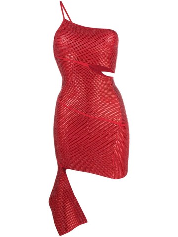 ANDREĀDAMO - rhinestone-embellished mini dress - women - Viscose/Polyester - XS - Red