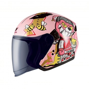 LALUNA 安全帽 IPO-2 暴力熊 蜜桃粉 半罩 3/4罩 通風 內藏墨鏡 雙層鏡 磁吸扣設計 安全帽