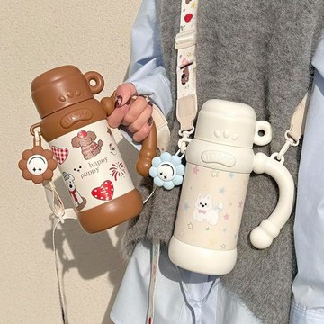 水杯兒童保溫杯上學專用一蓋兩用新款2024可愛女生斜挎吸管杯子