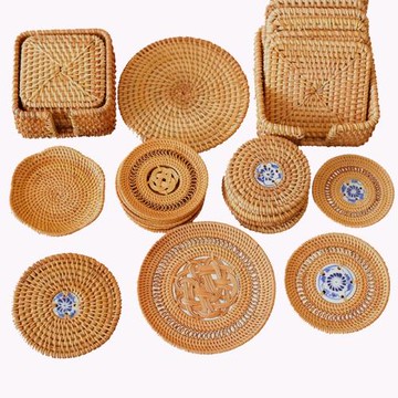 藤編杯墊杯托功夫茶杯墊茶具配件隔熱茶杯托墊紫砂壺墊養壺墊壺托