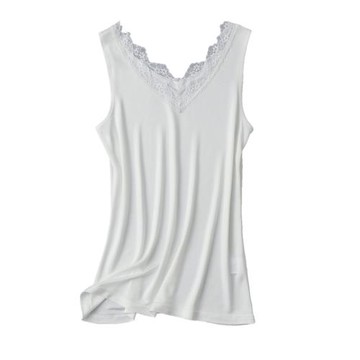 桑蠶絲蕾絲花邊V領透氣背心女夏打底外穿無袖修身百搭真絲上衣