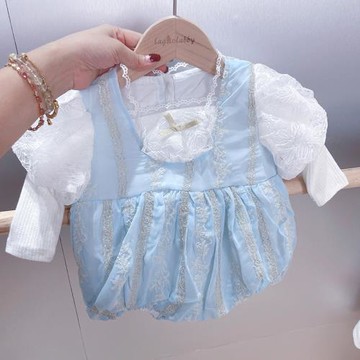 韓版嬰兒衣服宮廷服裝春秋女寶寶連體衣套裝洛麗塔公主哈衣包屁衣