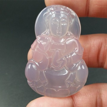 正品天然玉石a貨冰種粉色玉髓觀音吊墜立體觀音玉掛件玉牌子