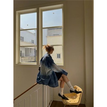 MOERSHOP 腔調肆意散發 漸變藍色襯衫外套女夏季新款寬松長袖襯衣