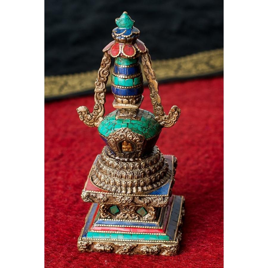 仏像 仏塔 卒塔婆 ストゥーパ ストゥーバ 緑青石仕上げ 17cm アジア チベタン マニ エスニック インド 雑貨