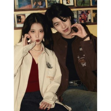 酒釀丸子ALOHA 復古港風燈芯絨繡花慵懶情侶條紋襯衫外套春夏上衣