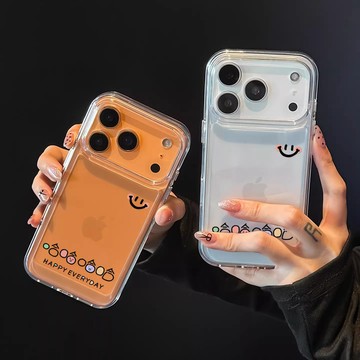 哈哈笑臉適用iphone16手機殼17PRO/13超薄硬背蘋果15promax帶ai按鍵14透明12大孔11硬殼