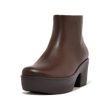 FitFlop PILAR LEATHER ANKLE BOOTS 時尚粗跟短靴-女(巧克力棕)