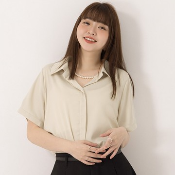 MISS.小姐姐暗門襟可拆式項鍊短袖襯衫(附鍊條) 中大尺碼