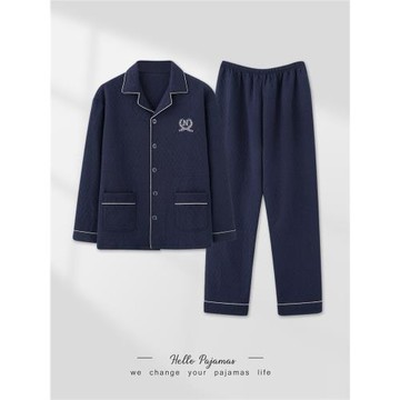 帕蘭朵空氣棉睡衣男士春秋款加厚純棉長袖秋冬薄款夾棉夾層家居服