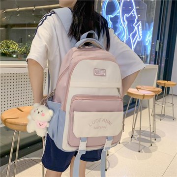 書包女韓版撞色大容量背包初中生高中學生森系校園風ins雙肩包潮