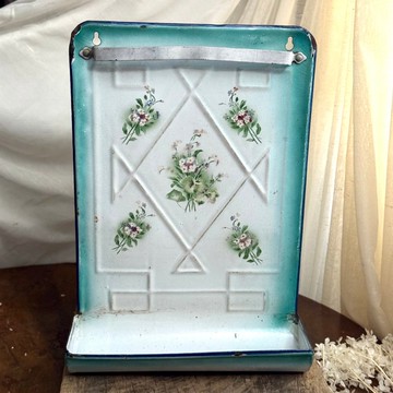 * 50866-法國古董琺瑯 搪瓷花卉壁掛置物架