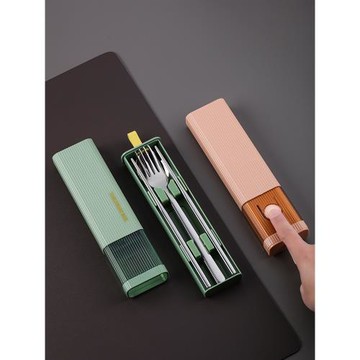 316不銹鋼便攜餐具單人套裝學生上班族戶外帶抗菌叉勺筷收納盒子