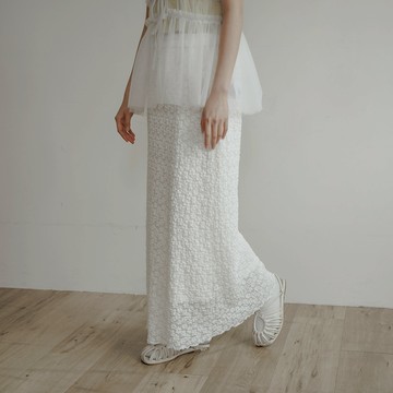 蕾絲緹花設計鬆緊腰頭長裙 三色售