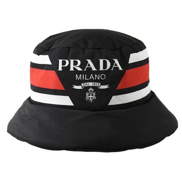 PRADA 1HC248 經典LOGO撞色加厚尼龍漁夫帽.黑紅