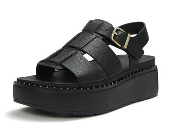 【fitflop】摔紋皮革漁夫涼鞋-靚黑色