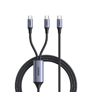 UGREEN Type-C轉雙Type-C快充線 USB2.0 140W雙頭充電傳輸線 金屬編織款 2公尺 深空灰