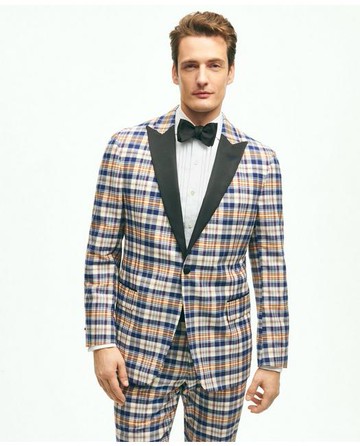 Brooks Brothers Men's Regent Fit Cotton Madras Tuxedo Dinner Jacket | Beige | Size 43 Regular