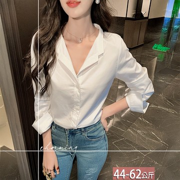 翻領排釦純色百搭襯衫 M-XL【095961X】【現+預】☆流行前線☆