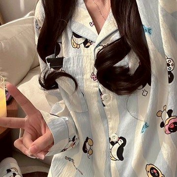 睡衣 開衫甜美可愛睡衣  可外穿 家居服  寬鬆睡衣 卡通睡衣 性感睡衣 長袖長褲 兩件套 睡衣套裝