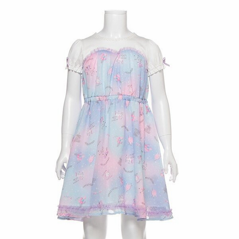 メゾピアノ mezzopiano ミルキーウェイ柄袖リボンドッキングワンピース