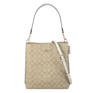 COACH CA561 Mollie 印花兩用三層大水桶包.卡其/白