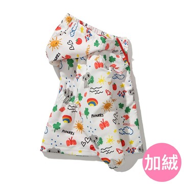 Meanbear - 收腰款防風防雨衝鋒外套(加絨)-白底彩虹-直拉鏈