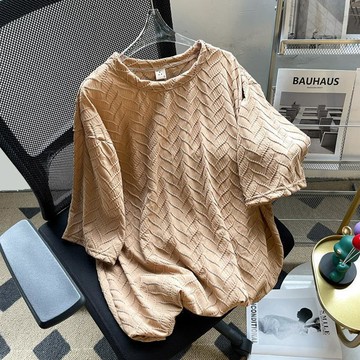 【夏季】150公斤大码薄款冰丝T恤 短袖上衣男 提花短袖T恤男女简约宽松五分袖休闲上衣体恤衫