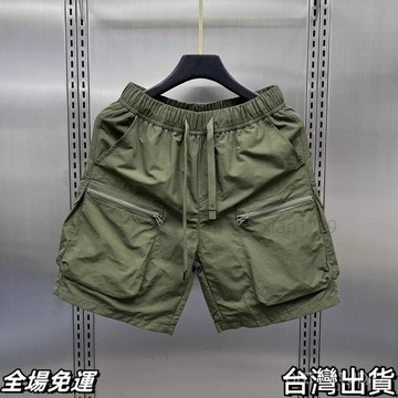 台出免運  日係複古多口袋工裝短褲男士潮牌夏季薄款寬鬆直筒休閒外穿五分褲AA