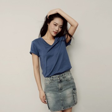 GIORDANO 韓國同款 女裝純棉純色薄款V領短袖T恤 05325551