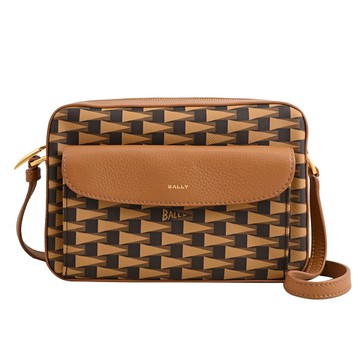 BALLY 6304579 PENNANT DANIEL 錦旗印花斜背相機包.橘棕